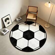 1pc Football Pattern Long Strip Rug, Minimalist Soft Round Carpet, Suitable For Living Room, Study, Laundry Room, Bedroom, Kitchen Wooden Floor, Decorative Design, Machine Washable Easy Clean Flannel Rug - Multicolor - View 6
