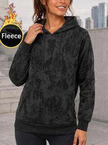 Women's Black Fleece Sweatshirt With Kangaroo Pocket, Relaxed Fit Textured Pullover Sweatshirt For Everyday Casual Wear. - Black - View 3