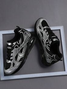 Plus Size Couple Shoes Fashion Casual Men's Shoes, Classic Fashion Men's Sports Shoes Lace-Up Running Shoes, Personalized Men's Casual Street Sports Shoes - Black - View 5
