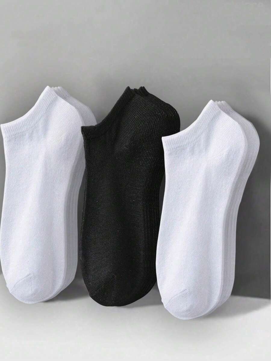 1/5/10/20 Pairs Women's Black/White/Grey Solid Color Socks, Soft & Breathable, Moisture-Wicking, Minimalist Versatile, Casual Daily Wear, Christmas Gift