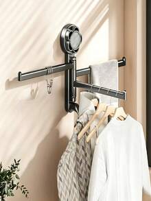 1 pieza Barra y estante para toallas con ventosa ajustable - Perchero giratorio sin taladro, succión de vacío fuerte, gancho de ducha de plástico resistente a la oxidación montado en la pared, adecuado para baño pequeño, cocina, ducha, estante multifuncional para almacenamiento de toallas de mano - Multicolor - Ver 4