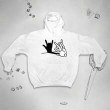 Unisex Fun Rabbit Hoodie,Cute Rock-Style Animal Pattern Design,Hooded Sweatshirt,Easter Gift. - 白色 - 查看 1