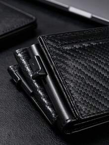3/1pc Men's Carbon Fiber PU Pop‑Up Wallet, Zipper Coin Pocket Trifold Purse, Multi‑Card Slots Slim Purse For Business Daily Use - Multicolor - View 10