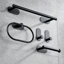 5pcs Stainless Steel Bathroom Towel Ring, Towel Bar, Bathroom Hook Set, Bathroom Storage Rack, Toilet Paper Holder, Storage Hook For Hotel - Square Bottom Nail-free - View 11