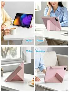 Y型磁吸扣保護殼 粉色，適用於 iPad 10.2/10.9 (Air4-Air8)/10代/(A16) 11吋 11代 2025款，多折多角度支架，磁吸閉合，矽膠軟殼全包覆，防摔耐磨，內層蜂巢散熱，無筆槽，PU皮革+TPU材質 - 粉色 - 查看 8