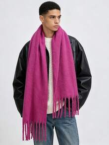Men's Solid Color Tassel Scarf, Thick Long Neck Warmer, Autumn/Winter Warm Scarf, Street Casual Versatile Accessory For Men - Multicolor - View 8
