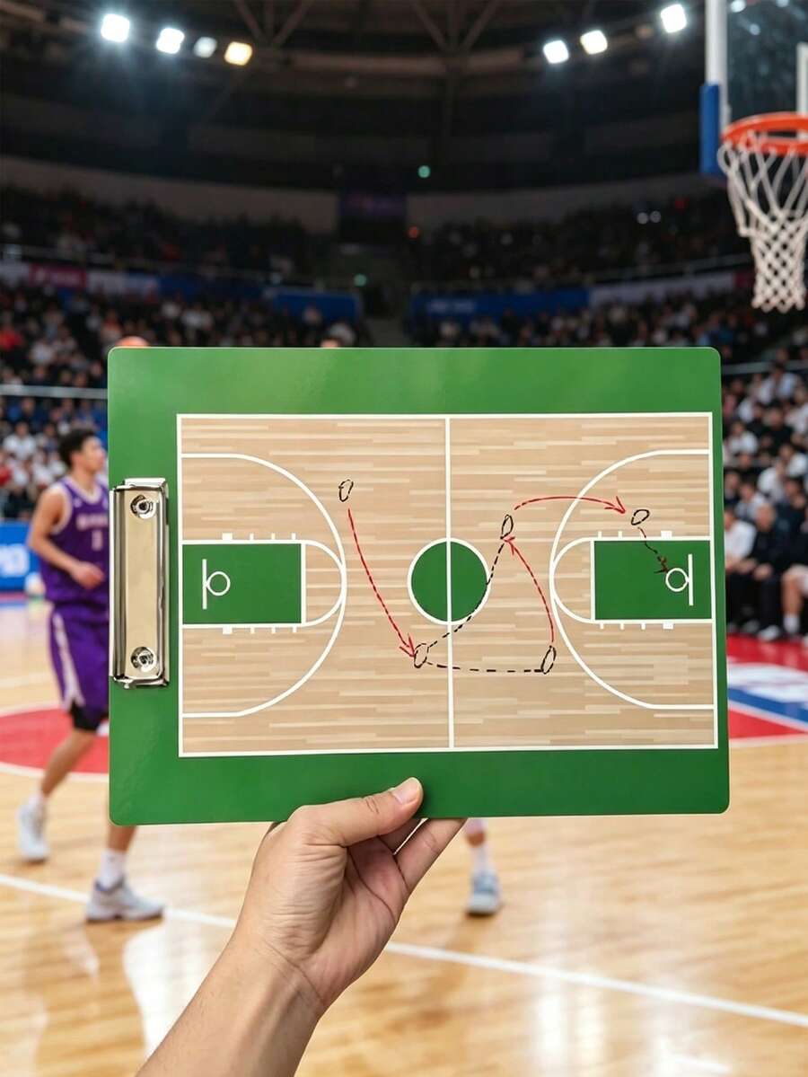 1pc Double-Sided Basketball Tactical Board, Portable Court Demonstration Board, Erasable For Training - Multicolor - View 1