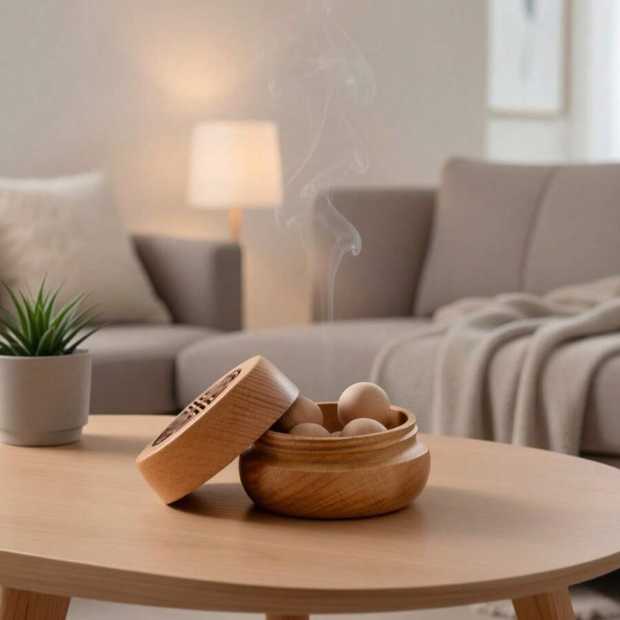 1pc Wooden Aroma Diffuser, Aroma Box And Wooden Ball Set, Vintage Hollow Screw Bottle Cap, Suitable For Home And Car Fragrance Decoration, Strong Volatility And Long-Lasting Scent, Creating A Pleasant And Comfortable Aromatic Environment - Multicolor - View 1