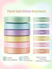 6 Colors X 25 Yards, Total 150 Yards Macaron Color 3/8 Inch Wide Premium Satin Ribbon, Gift Wrapping Ribbon Set, Suitable For Bouquets, Bows, Handmade Crafts, Birthday, Party, Wedding, Graduation Ceremony Decoration, Wedding Gift Wrapping, Bridal Shower Decoration, Bouquet DIY Crafts - 6 Rolls Assorted Ribbon - View 2
