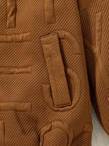 Young Boy Casual Fashion 3D Letter Embossed Thermal Lined Thickened Turn-Down Collar Zip-Up Warm Jacket For Autumn/Winter - Brown - View 7