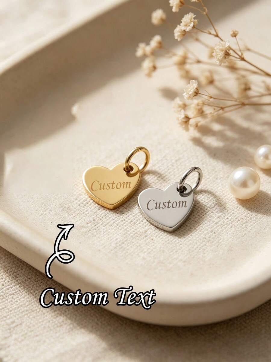 客製化不鏽鋼愛心吊墜個性化珠寶禮物,可刻名字,小掛飾,DIY手工配件,送女友禮物 - 彩色 - 查看 1