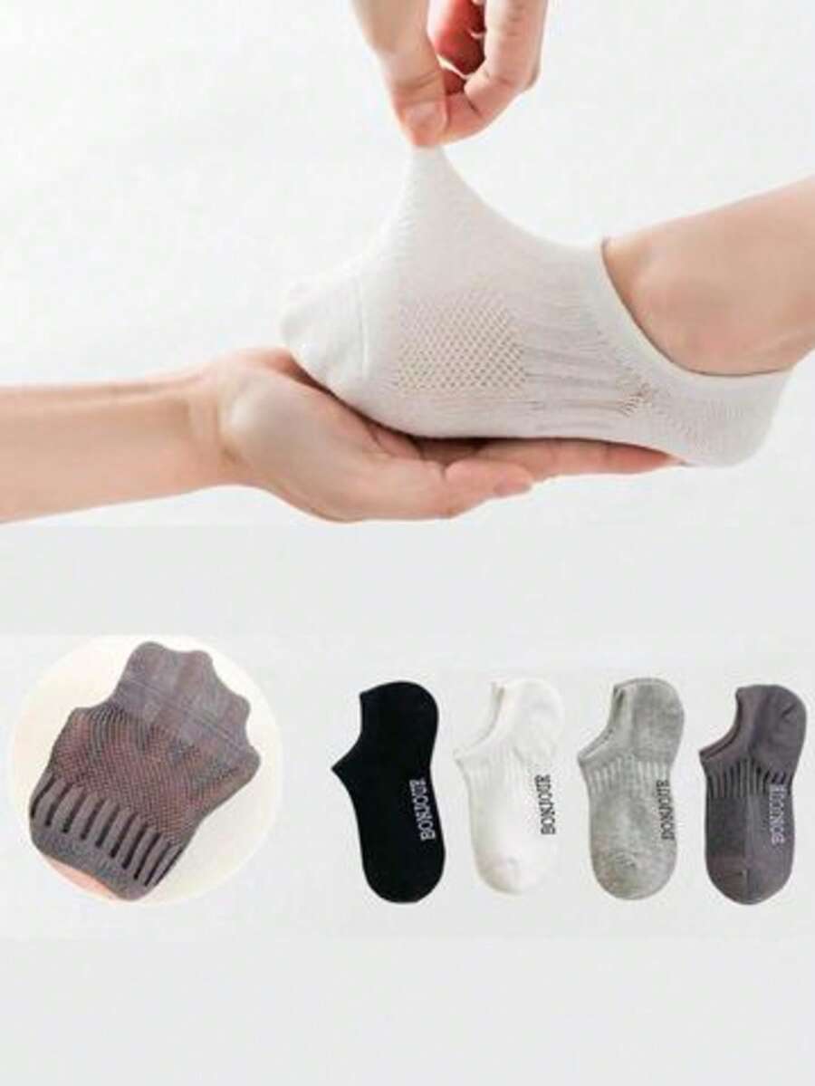 8 Pairs/4 Pairs Boys Socks, Summer Thin Mesh Boat Socks, Solid Color Low-Cut Invisible Socks, Low-Top Short Socks, Breathable And Sweat-Absorbing, Spring/Summer, Ins , Casual Sports Socks, Simple And Versatile - Multicolor - View 1