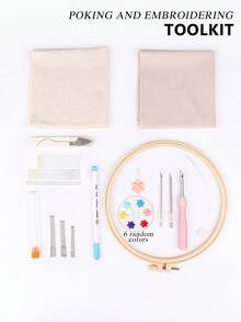 1 Set Multi-Color DIY Hand Embroidery And Punch Needle Craft Kit, Includes 3 Interchangeable Punch Needles, 1 20cm Embroidery Hoop, 1 Embroidery Fabric, 1 Punch Needle Fabric, 16pcs Embroidery Needles, 1 Scissor, 9pcs Metal Yarn Needles, 1 Needle Holder, 1 Marking Pen, 1 Random Color Threader - Multicolor - View 1