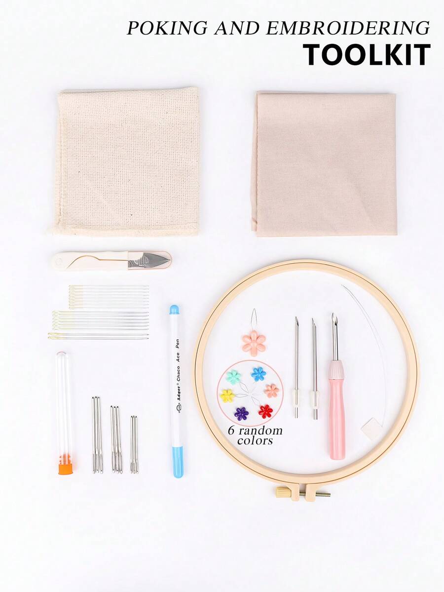1 Set Multi-Color DIY Hand Embroidery And Punch Needle Craft Kit, Includes 3 Interchangeable Punch Needles, 1 20cm Embroidery Hoop, 1 Embroidery Fabric, 1 Punch Needle Fabric, 16pcs Embroidery Needles, 1 Scissor, 9pcs Metal Yarn Needles, 1 Needle Holder, 1 Marking Pen, 1 Random Color Threader - Multicolor - View 1