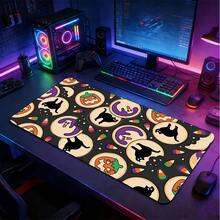 1pc Extra Large Extended Cartoon Halloween Cookie Black Cat Pumpkin Candy Full Print Mouse Pad, With Non-Slip Rubber Base And Stitched Edge Soft Fabric Keyboard Mat. Playful Quirky Lively Holiday Aesthetic With Non-Slip Rubber Base And Stitched Edge Soft Fabric Keyboard Mat, Suitable For Gaming, Home Office And Study Scenes. - View 2