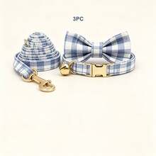 3pcs Cute Plaid Cat Collar Set With Bell, Adjustable Soft Neck Strap, Fashion Pet Accessory For Daily Walking - Multicolor - View 19