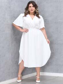 Duna Women's Plus Size Wrap Midi Dress With Short Sleeves - 查看 5