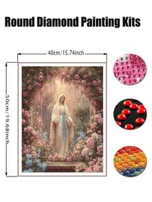 5D Diamond Painting Kits For Adults, Virgin Mary Garden Christian, Sacred Religious Painting, Blessed Mother Full Round Drill Diamond Art Kit, Religious DIY Diamond Dots Gem Painting For Home Wall Decor Christian Gift - round diamond - View 8