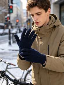 3PCS/2PCS/1PC Winter Knitted Warm Gloves Unisex Solid Color Elastic Finger-Separated Cycling, Outdoor Work Cold-Proof Woolen Gloves - Solid Color - View 2