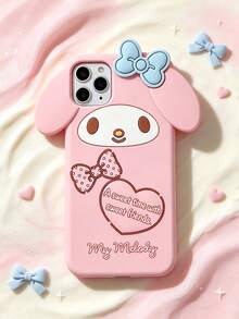 SANRIO Cartoon 3D Rabbit Heart Bow Phone Case, Shockproof Silicone Protective Cover, Compatible With Apple 17/17Air/17Pro/17Promax, 16/16Plus/16Pro/16Promax, 15/15Plus/15Pro/15Promax, 14/14Plus/14Pro/14Promax, 13/13Pro/13Promax, 12/12Pro/12Promax, 11/11Pro Max, XR/XSMAX, 7P/8P, 7/8/SE, Dust-Proof, Popular Style - Pink - View 1
