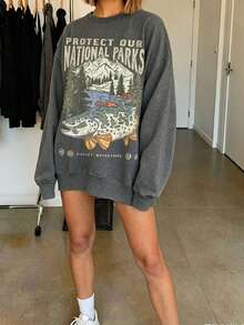 90s National Parks Unisex Sweatshirt Granola Girl Shirt Respect    Local Wildlife Pullover Hiking Camping Clothes Wanderlust Shirt - 炭灰色2 - 查看 3