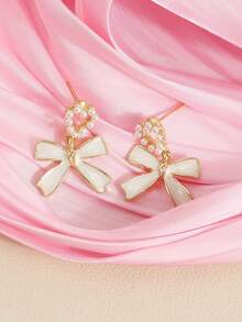 French Style Heart Bow Earrings, Delicate Atmosphere Dangle Earrings - Multicolor - View 4
