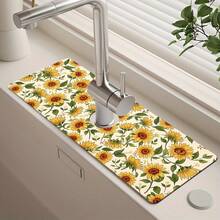 1pc Sunflower Pattern Rubber Faucet Splash Guard, Bathroom Faucet Splash Pad, Mud Guard, Moisture-Proof Non-Slip Faucet Pad, Kitchen Countertop Accessory. Protect Your Kitchen Countertop. - Multicolor - View 3