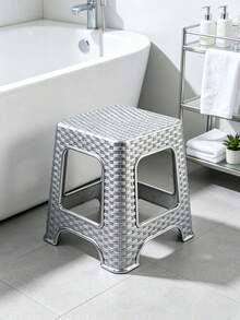 Imitation Rattan Plastic Step Stool, Anti-Slip Hollow Square Seat Stool, Sturdy Stackable Small Bench For Bathroom, Bedroom, Entrance Shoe Changing, Kitchen Storage, Kids Adults Household Daily Use Stool - Multicolor - View 3