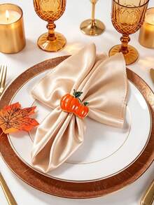 6/12 Stücke Thanksgiving Kürbis Serviettenringe, geeignet für Hochzeitsfeier, Feiertagsfeier, Picknick Camping, Landtreffen, Geburtstagsbankett Tischdekoration Serviettenhalter, einfacher Stil - Verschiedenfarbig - Übersicht 4
