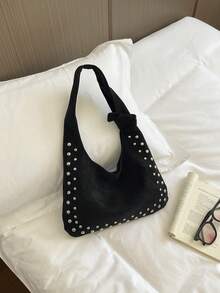 2026 New Personalized Rivet Motorcycle Large Capacity European And American Retro Shoulder Underarm Bag For Travel And Commuting - Black - View 4