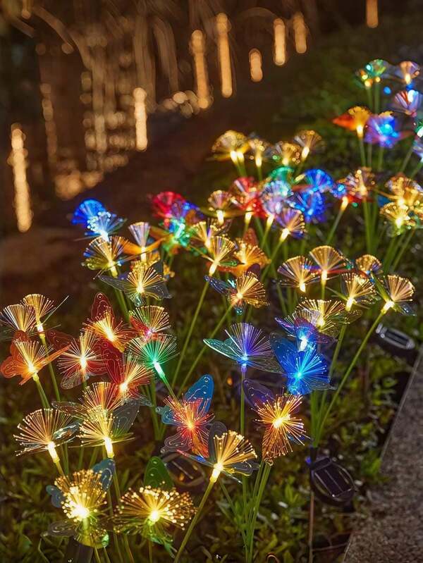 Solar Powered Butterfly Lights For Outdoor Decoration, With Solar Lawn Lights And Fiber Optic Design, Providing Two Lighting Options. They Can Automatically Recharge, Suitable For Garden Paths, Patios, Lawns, Halloween, Christmas And Party Decorations Outdoors, Ideal Gift For Family And Friends!