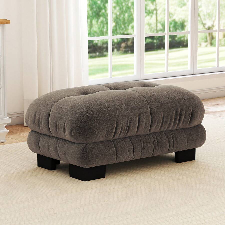 Paris Ottoman Yellow - Vintage Chenille Style - Coklat - View 1