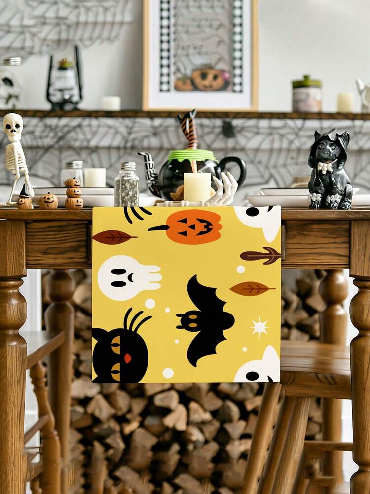 1pc,Pumpkin Halloween Theme Table Runner,Microwave Dust Cover,Protective Cover,Rectangular Tablecloth,Washable,Suitable For Home Dinner,Coffee Table,Kitchen And Dining Room Decor,Dining Table Decoration Party And Scene Decor,Home Decor,Outdoor Patio Table Runner Decor,Entryway Decor,Fireplace Mantle Decor - Multicolor - View 6