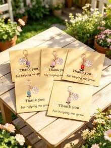 10pcs/8pcs/5pcs/3pcs Minimalist Daisy & Tulip Keychain Set, Includes "Thank You For Helping Me Grow" Card, Floral Keychains, Suitable For Teacher's Day, Thanksgiving, Friendship Growth Memorial Gift, Floral Lover Gift, Can Be Used As Key And Bag Accessories - Multicolor - View 7