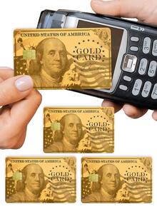 1pc Gold Official Credit Card Sticker Privacy Protection Card Skin, Wealth National Day Holiday Gift PVC Material Anti-Fingerprint Anti-Scratch Wear-Resistant Card Sleeve Skin, Suitable For Chip Cards, Bank Cards, Credit Cards, Transportation Cards, Student Campus Cards Personalized DIY - Multicolor - View 4