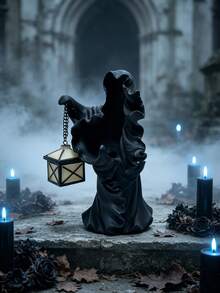 1pc Faceless Ghost Sculpture Halloween Decoration, Eerie Messenger Resin Statue, Black And White Ghost Figurine, Suitable For Home, Desktop, Garden, Indoor And Outdoor Halloween Party Decor - Grim Reaper - View 10