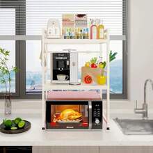 Rejilla extensible de 3 niveles para horno microondas de cocina color negro, organizador multifuncional para electrodomésticos, platos, especias y utensilios, diseño ajustable que aprovecha el espacio vertical de la encimera, estructura resistente y estable, ideal para cocinas pequeñas, fácil de montar y limpiar, - Blanco - Ver 10