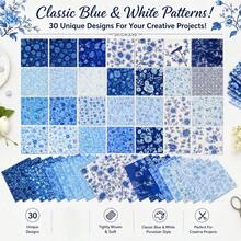 30pcs 25*25cm Hydrangea & Floral Print Fabric Set | Pre-Cut Quilt Squares, 30 Fashionable Floral Patterns, Suitable For Quilting, Patchwork, Sewing And DIY Crafts - Blue Series - View 3