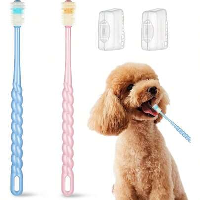 Small Dog Toothbrush And Tooth Brush, 2 Pcs 360 Degree Soft Pet Toothbrush Puppies Kittens - Dental Care Small Breed Dogs And Cats