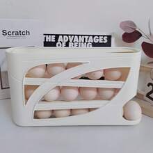 1pc 4-Tier Rolling Egg Rack - Space-Saving Side Door Design, Holds 30 Eggs, Smooth Glossy Finish, Convenient Handle | Suitable For Kitchen And Refrigerator Storage | Modern Kitchen Accessory | Durable Plastic Material - Multicolor - View 9