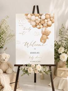 Custom Baby Shower Welcome Sign - Teddy Bear Theme Style, Personalized Name & Date Display Board, Neutral Beige Balloon Style Entrance Decor (Suitable For Boy Or Girl), Home Decor, Party Decor, Custom Poster - Multicolor - View 6