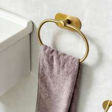 Bathroom Wall-Mounted Towel Rack, Towel Rack, Stainless Steel Hand Towel Ring, Towel Rack, Matte Black Drill-Free Cloth Rack, Heavy Duty Towel Hook, Face Towel And Hand Towel Rack, Hook, Bathroom Storage Organizer, Hardware Accessories, Silver/Gold - Multicolor - View 2