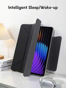 Y型磁吸扣保護殼 黑色，適用於 iPad 10.2/10.9 (Air4-Air8)/10代/(A16) 11吋 11代 2025款，多折多角度支架，磁吸閉合，矽膠軟殼，全包覆防摔耐磨，內層蜂巢散熱，無筆槽，PU皮革 + TPU材質 - 黑色 - 查看 4
