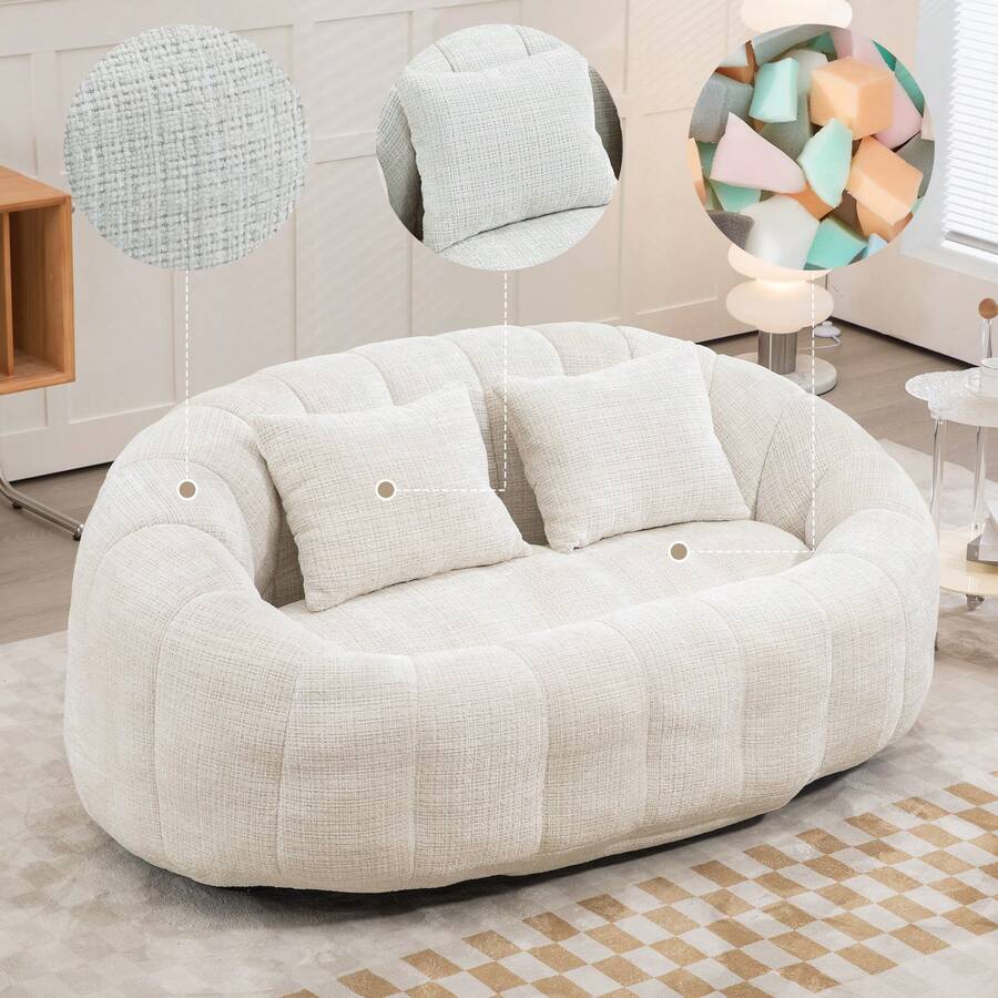 Bean Bag Sofa - Beige Chenille, Comfortable Accent Chair For Home And Outdoor Use - 米色 - 查看 1