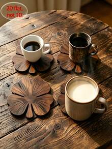 1/4/8pcs Clover Wooden Coaster Set, 4pcs Walnut Color Coasters, Luxury Coffee Tea Cup Desktop Protection Coaster Set, Heat-Insulating Mat, Beverage Mat, Suitable For Home Bar And Country Style Home Decor Gift - Multicolor - View 3