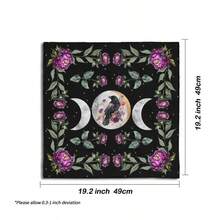 1pc Triple Moon Raven Purple Peony Tarot Cloth, Black Star Floral Witch Altar Mat, Gothic Botanical Moon Phase Divination Tablecloth Spiritual Wall Tapestry - Multicolor - View 9