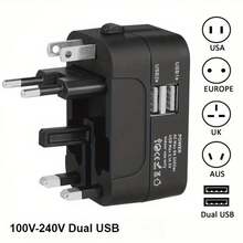 Dual USB Travel Adapter, Travel Plug Power Converter, Global Multi-In-1 Universal, Wall AC Power Plug Adapter, Compatible With USA/EU/UK/Australia, Suitable For Phones, Pads, Headphones And Other Electronic Devices - Black - View 6