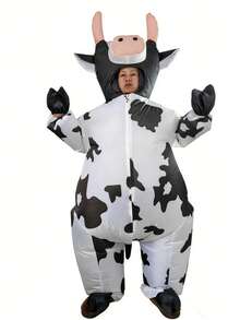 Halloween Christmas Party Cow Inflatable Costume, Unisex Inflatable Costume, Holiday Personalized Outfit Inflatable Costume, Blower Included, Battery Not Included - Size S Is Suitable for Heights 0.9m-1.2m - View 1