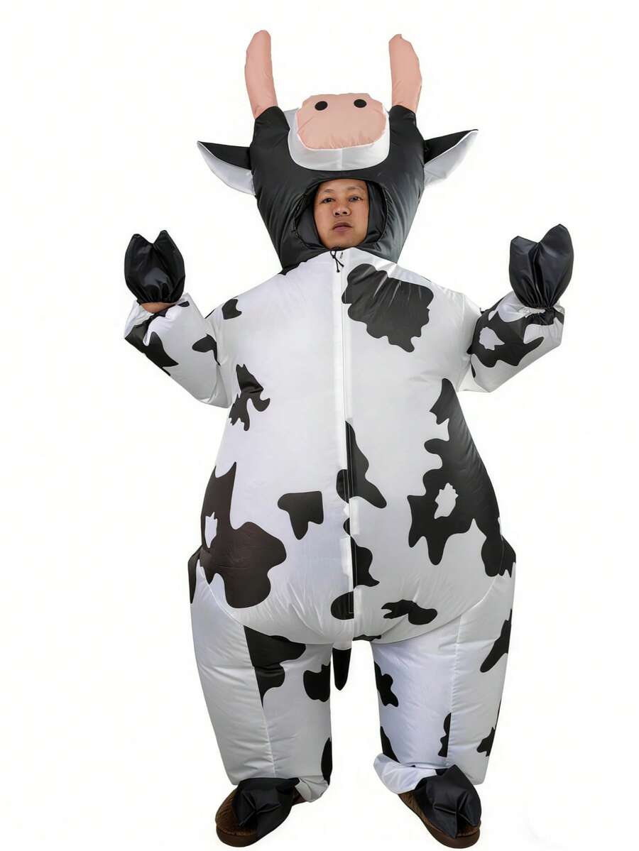 Halloween Christmas Party Cow Inflatable Costume, Unisex Inflatable Costume, Holiday Personalized Outfit Inflatable Costume, Blower Included, Battery Not Included - Size S Is Suitable for Heights 0.9m-1.2m - View 1