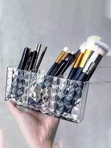 Transparent Acrylic Eyebrow Pencil Brush Storage Box + Gold Bow, Cosmetic Storage Box With Dividers, Transparent Partitioned Storage Box, Multi-Color Bow, Lipstick Organizer, Multi-Functional Medicine Storage Box, Desk And Drawer Organizer, Suitable For Makeup Brushes, Cosmetics, Medicine Storage, Desktop Shelf, Perfect For Office Storage And Home Daily Organization - Multicolor - View 5